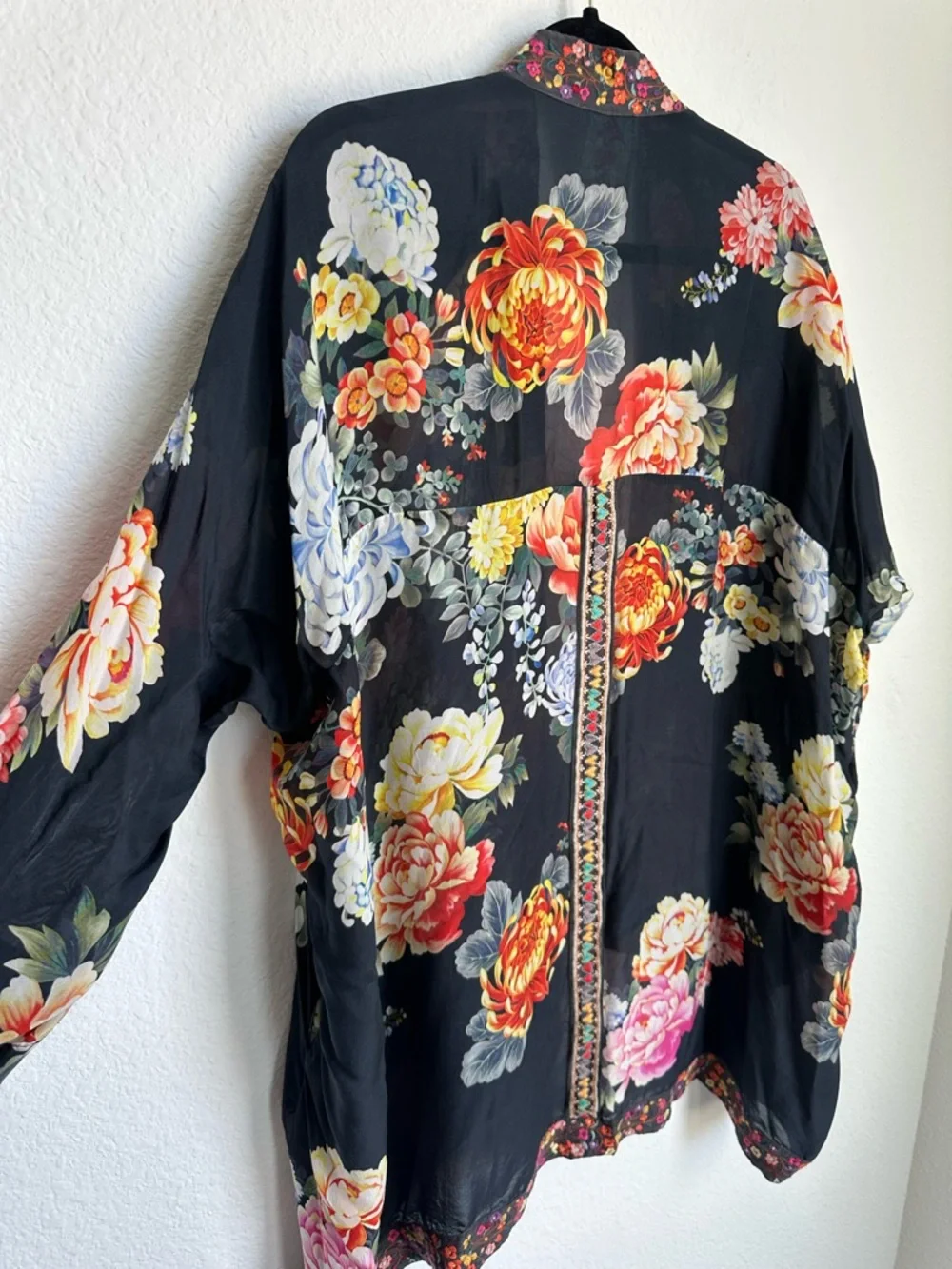 JOHNNY WAS Jazzy Kimono-Style Printed Jacket Size 1X floral embroidered